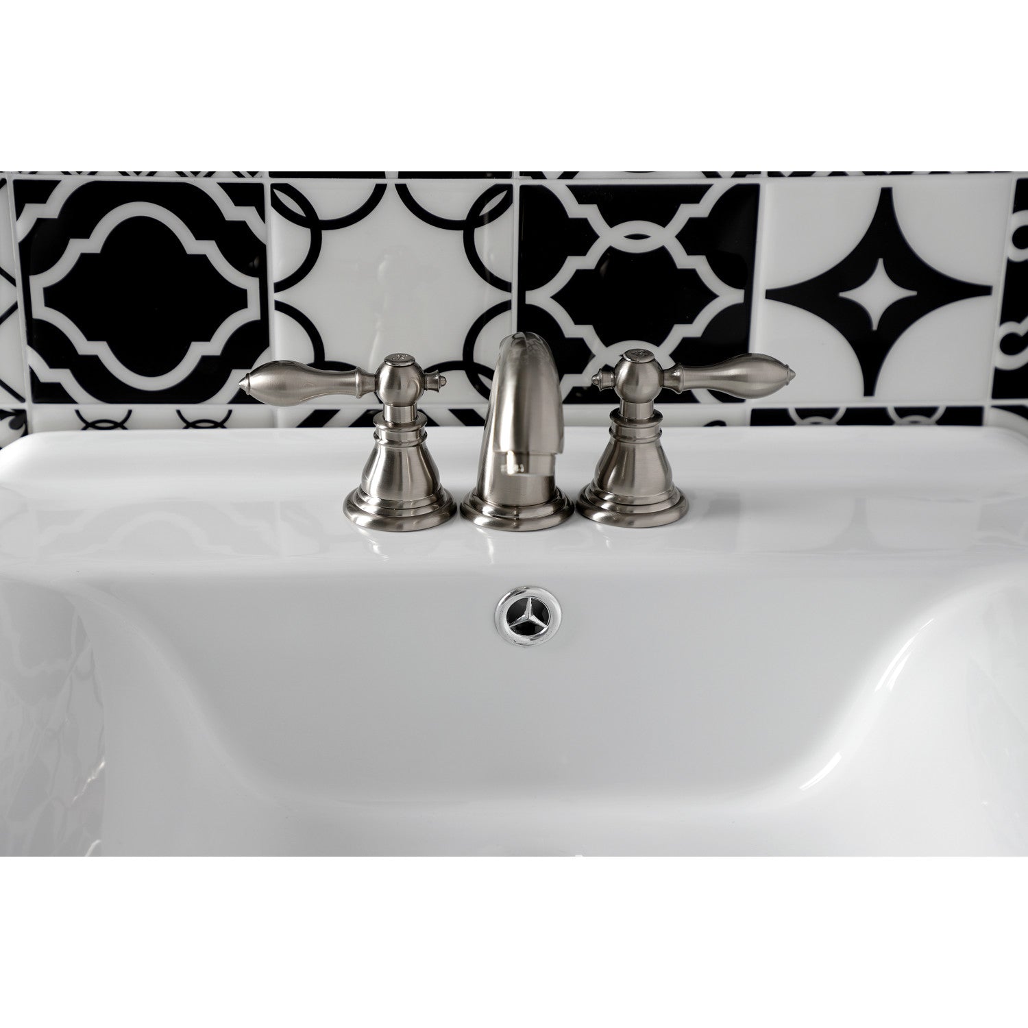 Kingston Tulare KB918ACL - American Classic Two-Handle 3-Hole Deck Mount Widespread Bathroom Faucet with Pop-Up Drain, Brushed Nickel — thumbnail 3